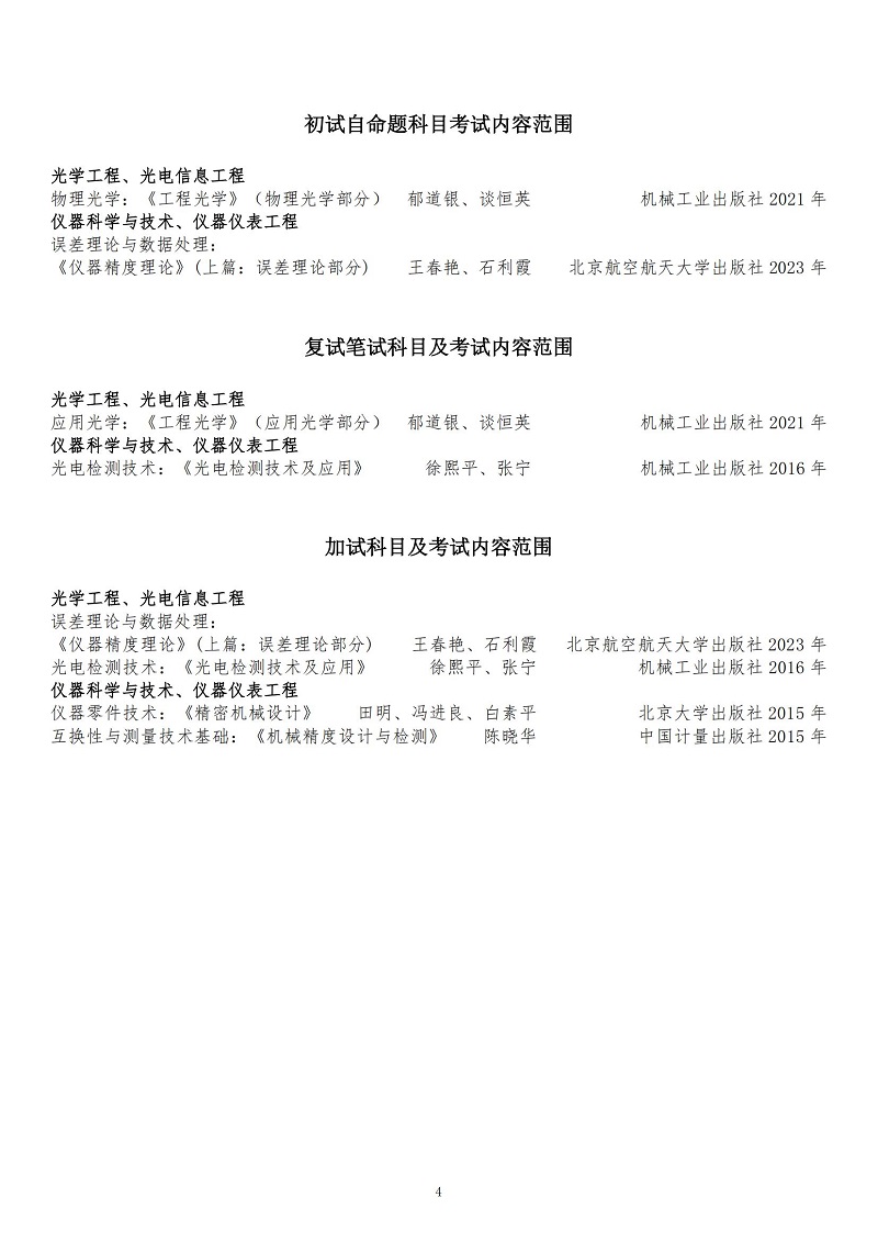 长春理工大学2025硕士研究生考试招生专业目录