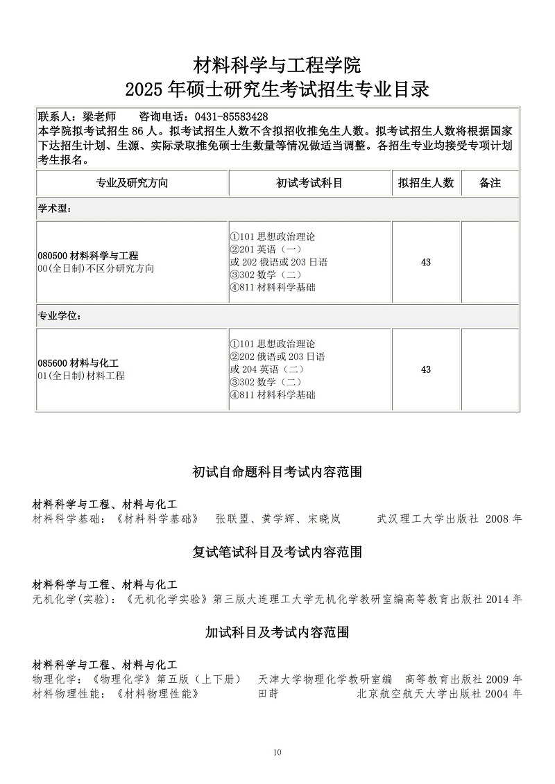 长春理工大学2025硕士研究生考试招生专业目录