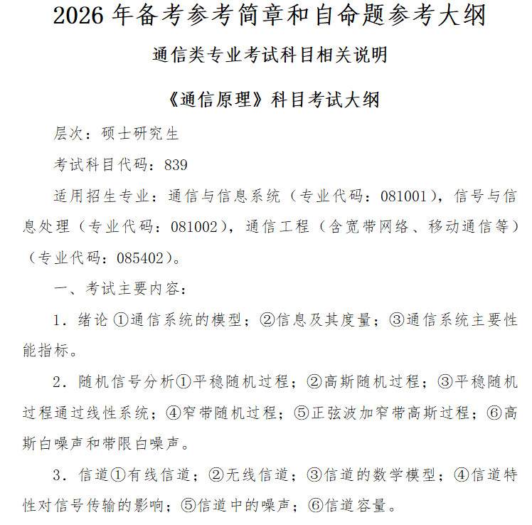 兰州理工大学计通学院2026年硕士研究生备考参考简章和自命题参考大纲