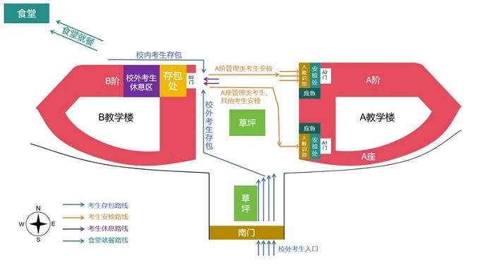 昌平校区各考场大楼物品存放处及进楼安检路线