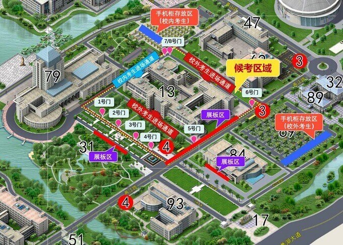 候考区域、安检门及手机柜位置示意图